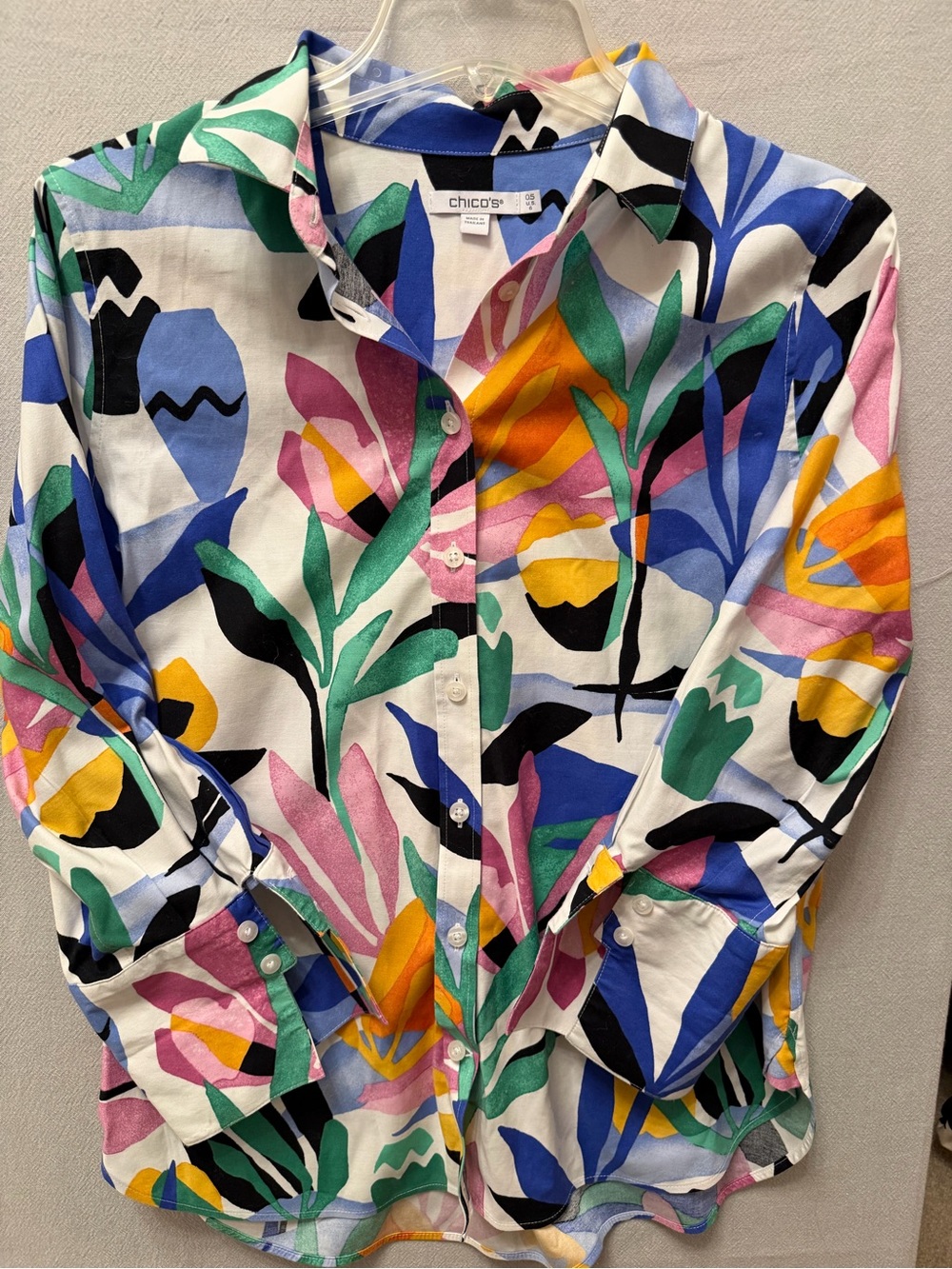 Chico's Colorful Abstract Botanical Button-Up Shirt US Size 6